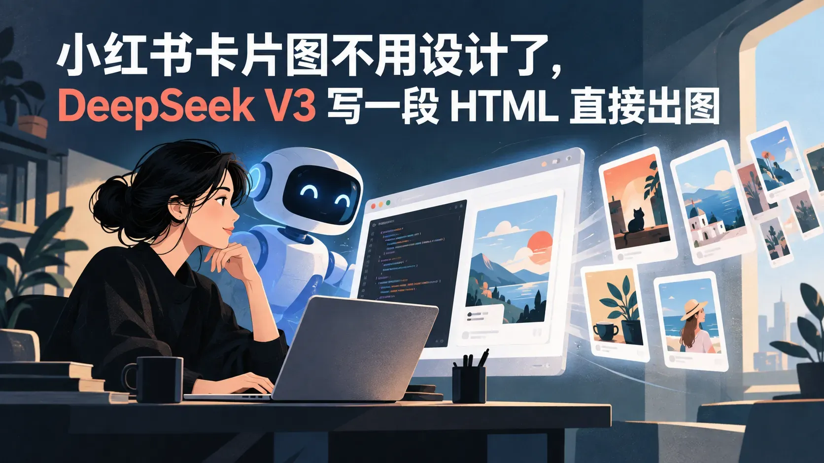 小红书卡片图不用设计了，DeepSeek V3 写一段 HTML 直接出图