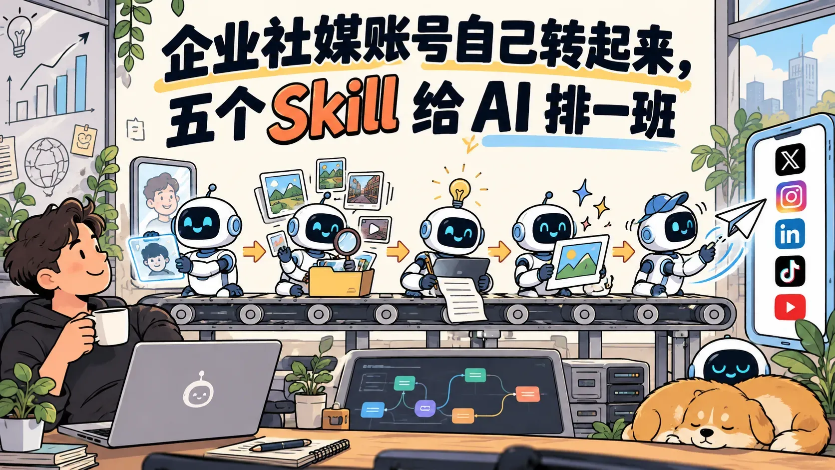 企业社媒账号自己转起来，五个 Skill 给 AI 排一班