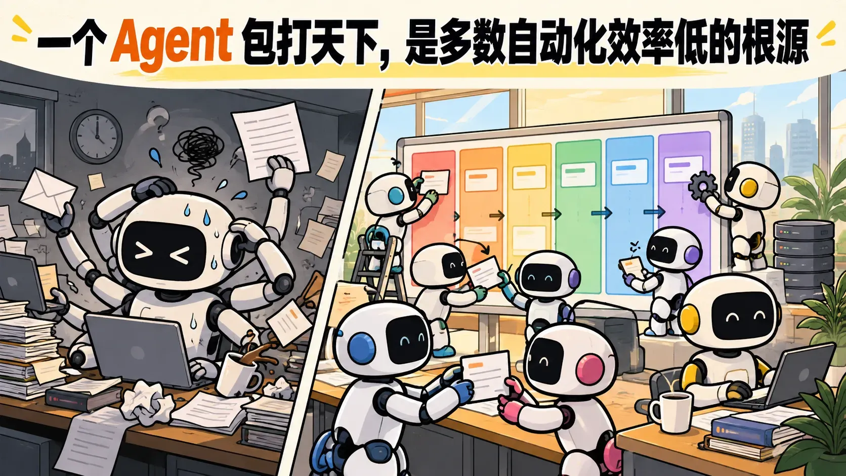 一个 Agent 包打天下，是多数自动化效率低的根源