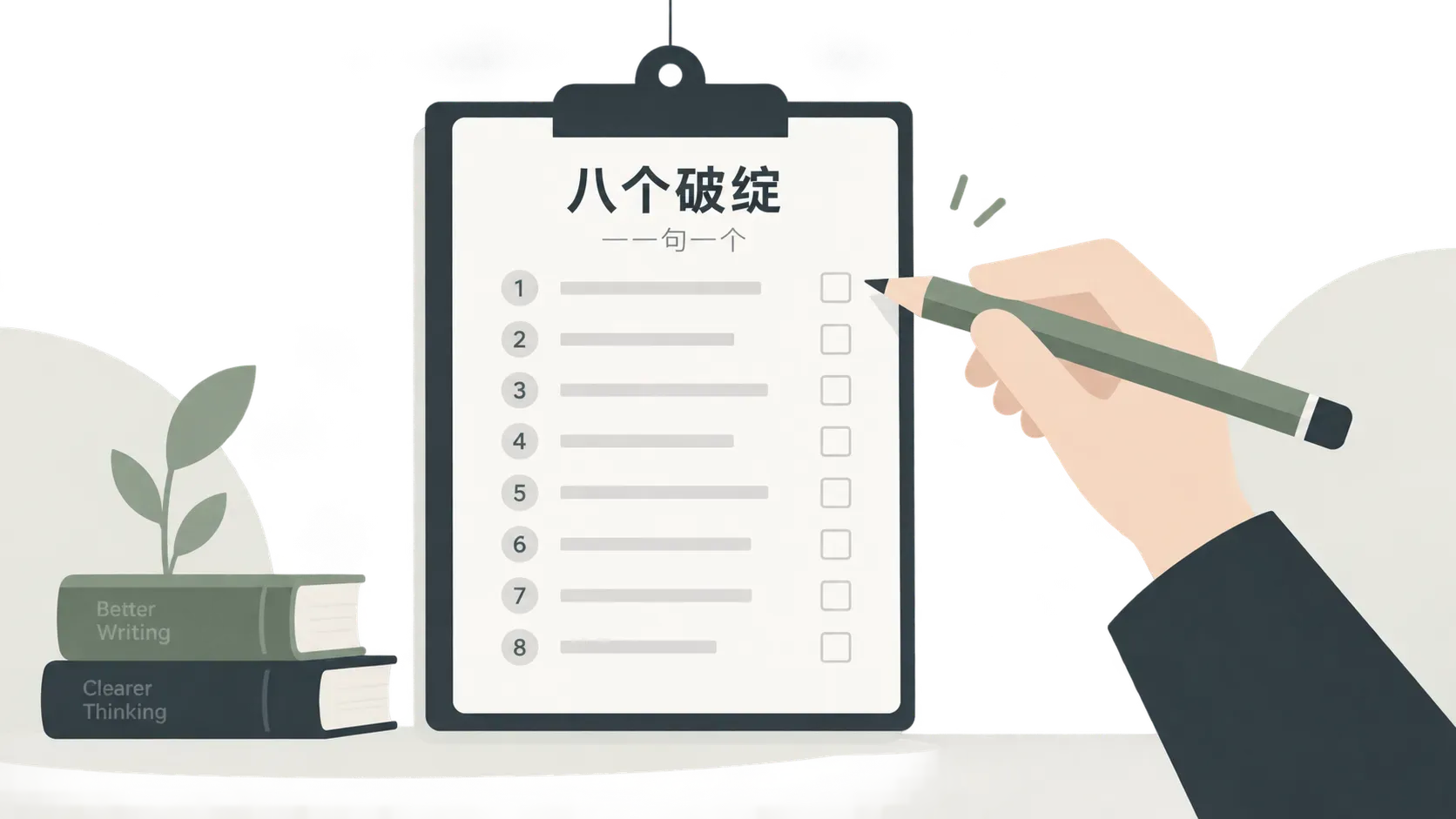 八项写作破绽自查清单板的极简插图