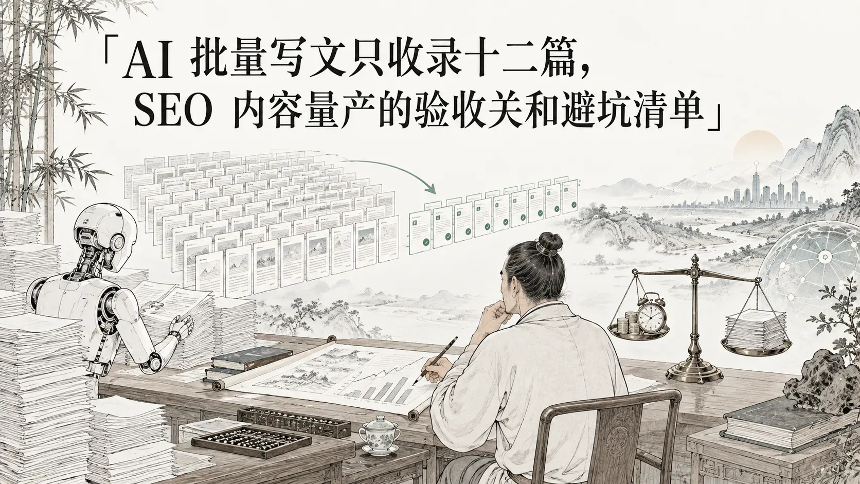 AI 批量写文只收录十二篇，SEO 内容量产的验收关和避坑清单
