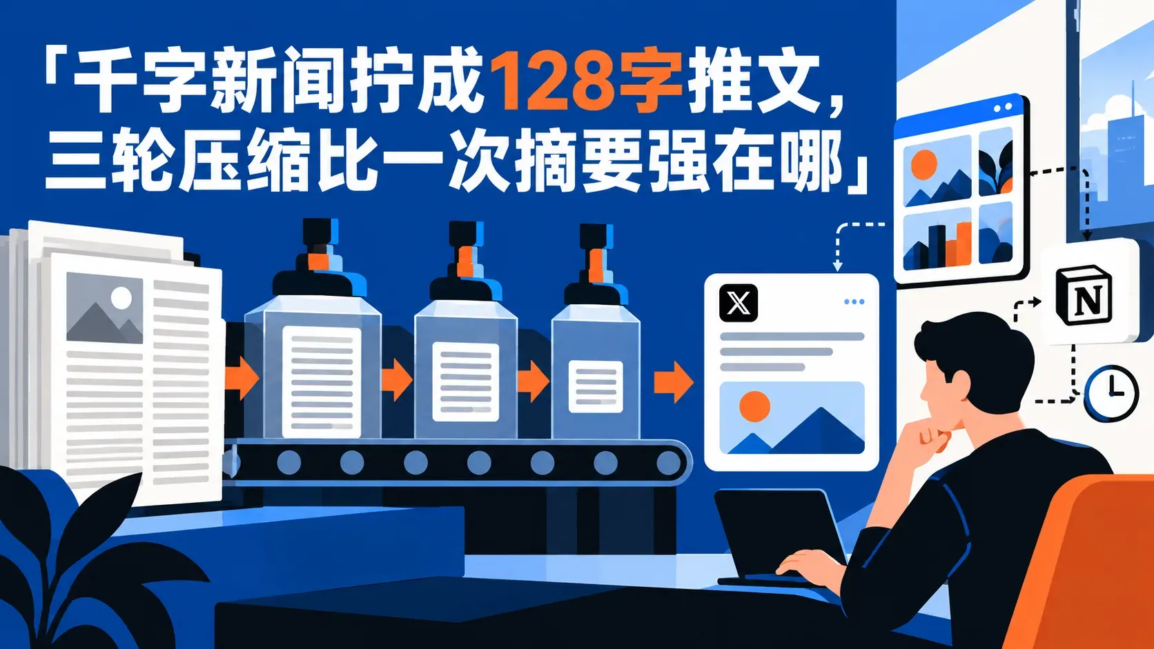 千字新闻拧成128字推文，三轮压缩比一次摘要强在哪