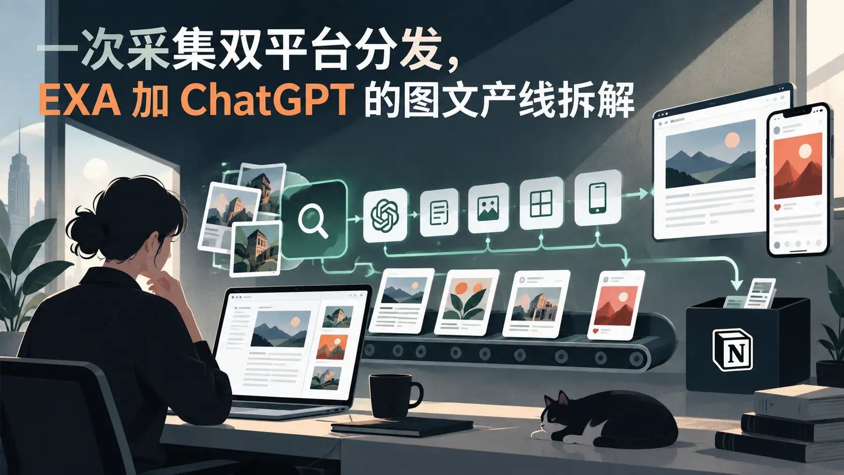 一次采集双平台分发，EXA 加 ChatGPT 的图文产线拆解