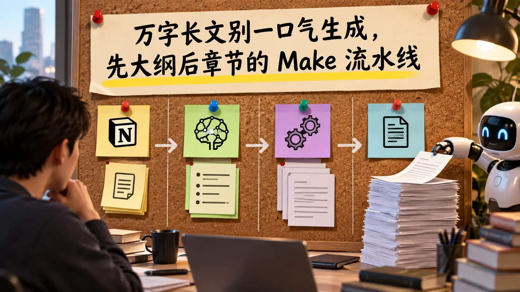 万字长文别一口气生成，先大纲后章节的 Make 流水线