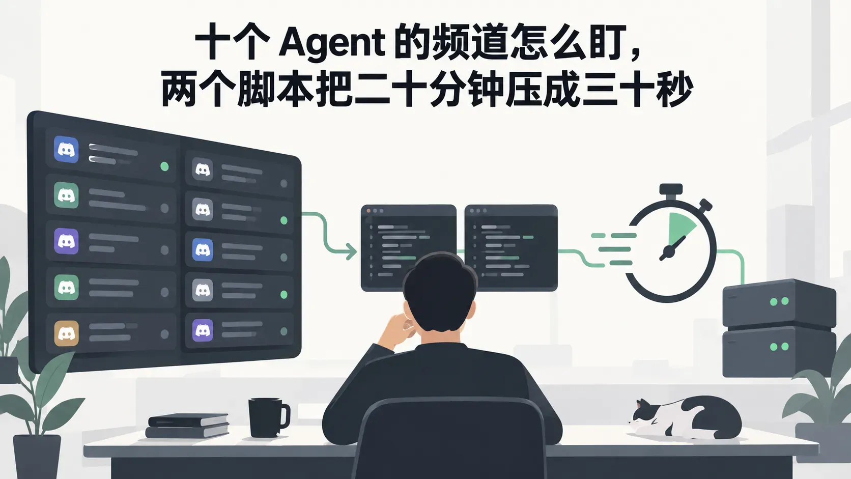 十个 Agent 的频道怎么盯，两个脚本把二十分钟压成三十秒